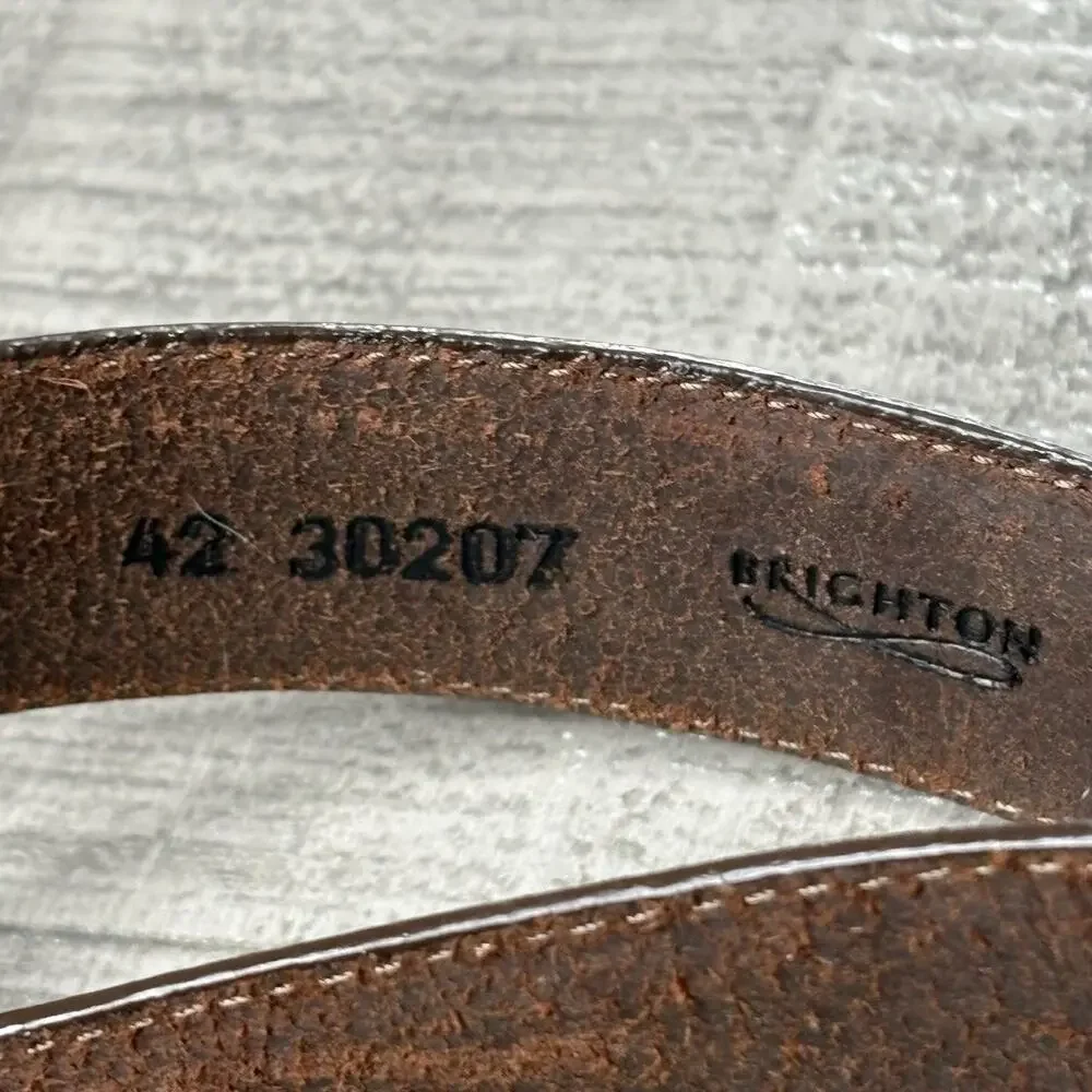 VTG Brighton Leather Croc Embossed Western Belt Brown Silver Tone 42